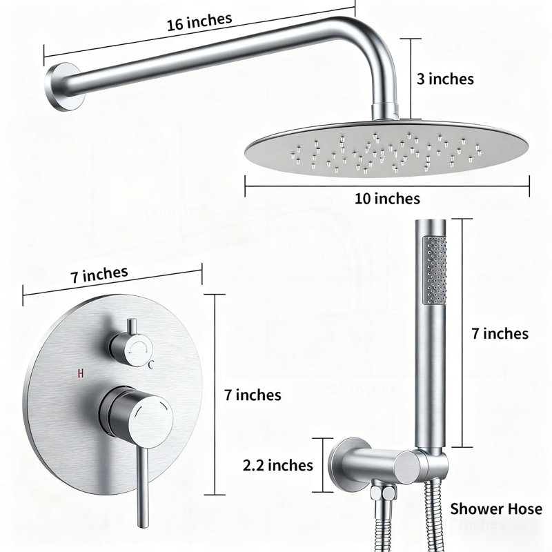 Shower System Shower Faucet Combo Set Wall Mounted With 10" Rainfall Shower Head And Handheld Shower Faucet, Brushed Nickel Finish Shower Faucet Rough-In