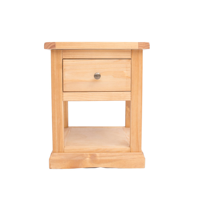 Schumacher 45cm W Plywood / Laminate Board Bedside Table, Natural/Brown/Antique Brass