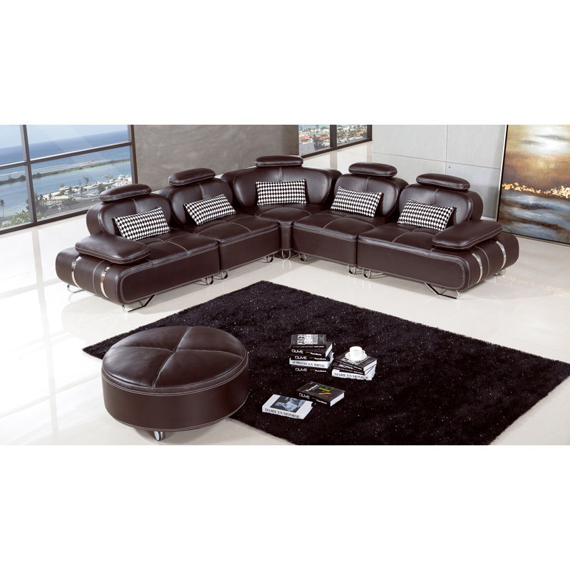 Barona Faux Leather L-Shaped Sectional Symmetrical, Dark Brown Faux Leather