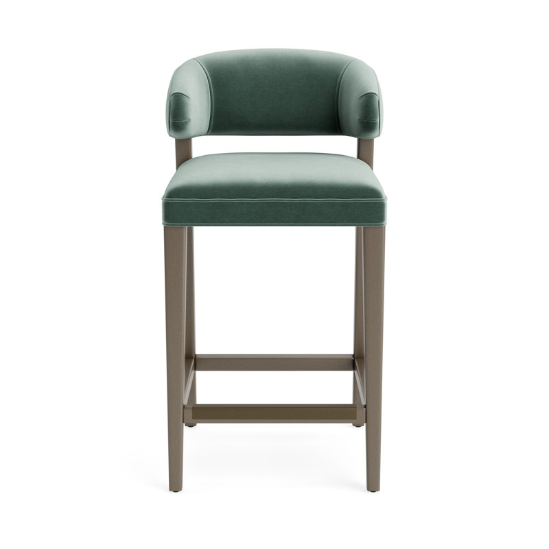 Keane Bar Stool, Performance Velvet - Jade, Driftwood, Bar Stool (30” Seat Height)