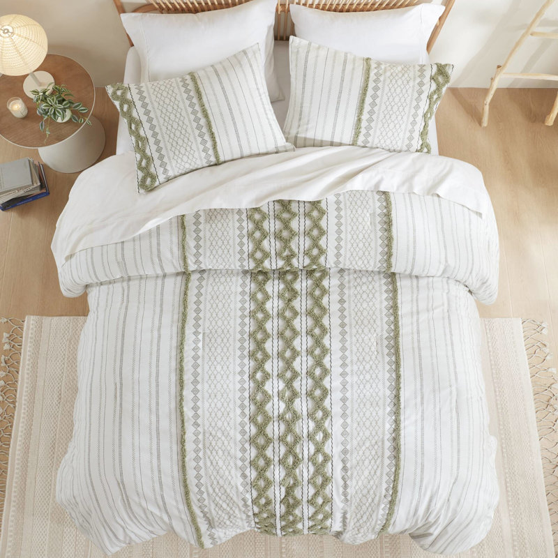 Édredon en coton imprimé pour lit double / grand, 3 pièces en chenille, look, design global, rembourrage, -, lavable à la machine sophistiqué