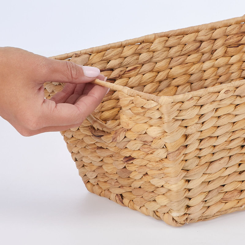 Natural Seagrass Rectangular Storage Basket Set with Handles, 4 Pack