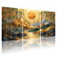 Ensemble de 3 tableaux muraux sur toile tendue représentant un paysage de bambou et une lune dorée-1111584014