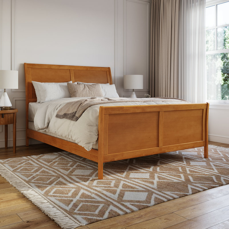 Lit de base Portland avec pied de lit assorti, Grand, Caramel clair