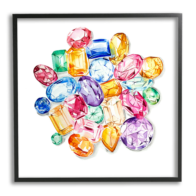 Multicolor Gemstones Abstract Canvas Print with Black Frame, 24" x 24"