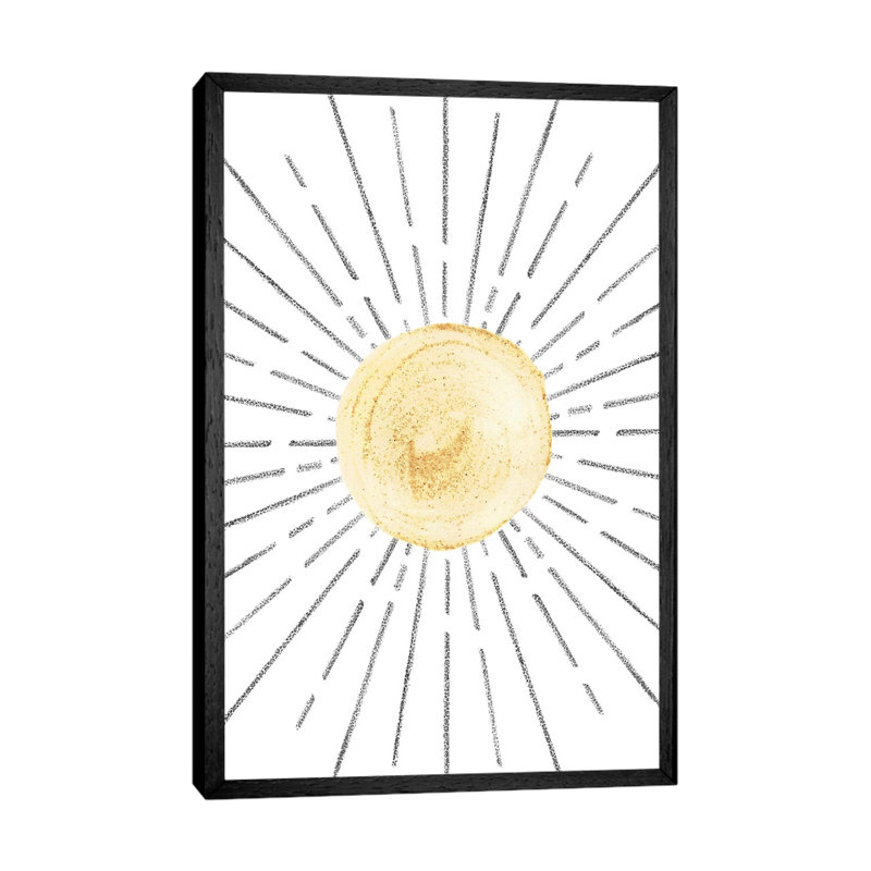 Mininal Mustard Sun by Whales Way - Painting on Canvas, 66.04 cm H x 45.72 cm W, Black Framed