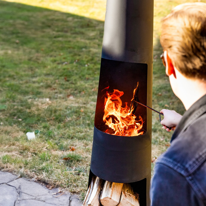 59" H Steel Chiminea with Log Holder - Black