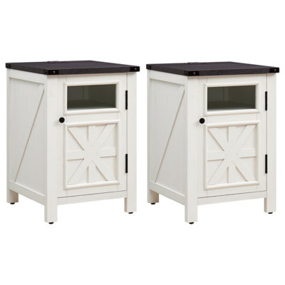 Farmhouse 2-Piece Wood Nightstand With Charging Station by Gracie Oaks