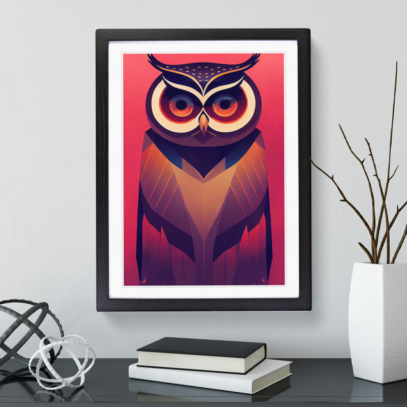 XV1022-4864X Unique Owl Art No.3 Abstract - - Wall Art, Black Framed Paper, 66cm H x 48cm W, White