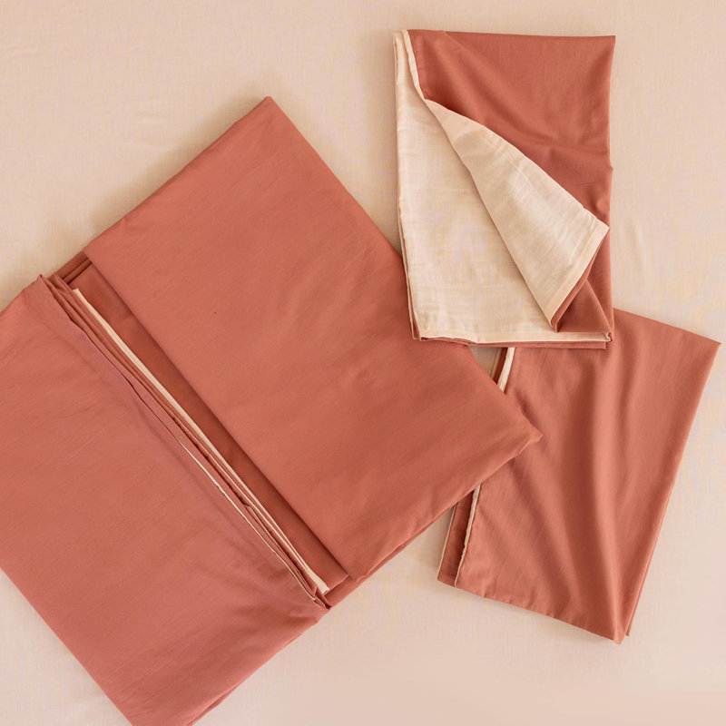 Reversible 100% Cotton Duvet Cover Set, Luxury Cotton Duvet Cover with Pillowcases, Soft & Breathable, Super King, Teracotta