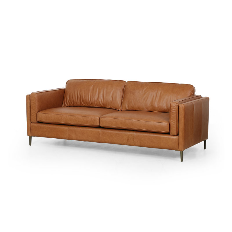 Emery Genuine Leather 84" Square Arm Sofa, Sonoma Butterscotch Top Grain Leather