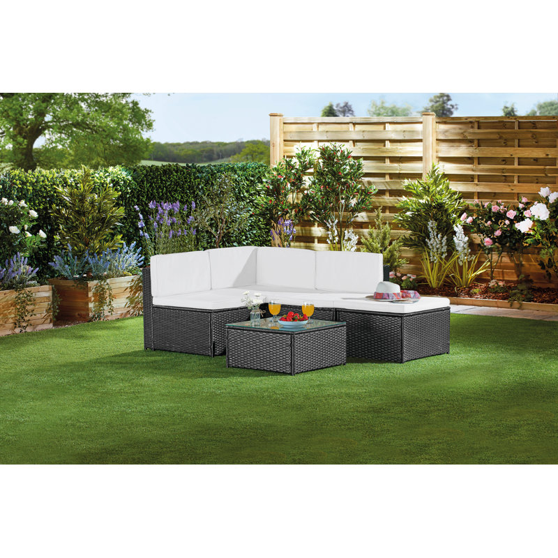 Milan 5 Seater Rattan Corner Sofa Set, Light Grey, Grey