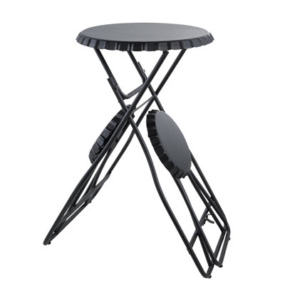 Ensemble table d'appoint et sièges pliables 3 pièces, table de 146 cm avec 2 sièges, fer noir, pieds pliables