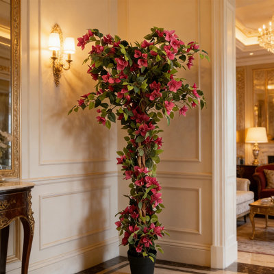 5 Feet Artificial Bougainvillea Tree With Plastic Pot – 59 Inch Faux Blooming Tree For Indoor & Outdoor Home Office Decor, 1 PCS