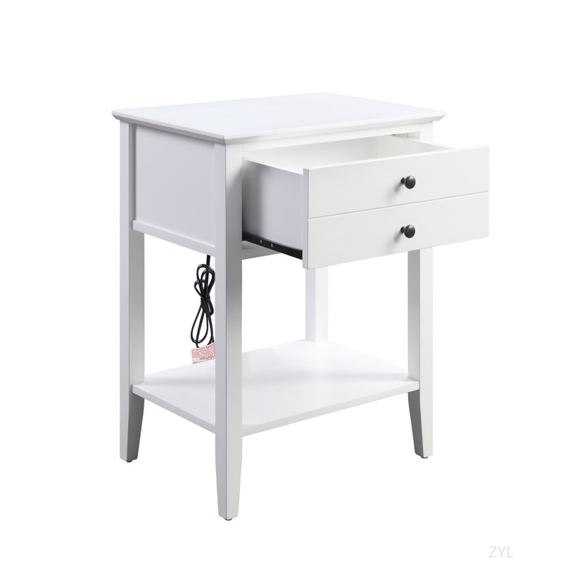 Table d'appoint à finition blanche avec USB