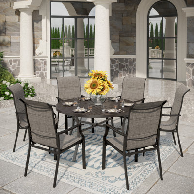 Sutiya 6 - Person Patio Dining Set Umbrella Hole Included Round Table