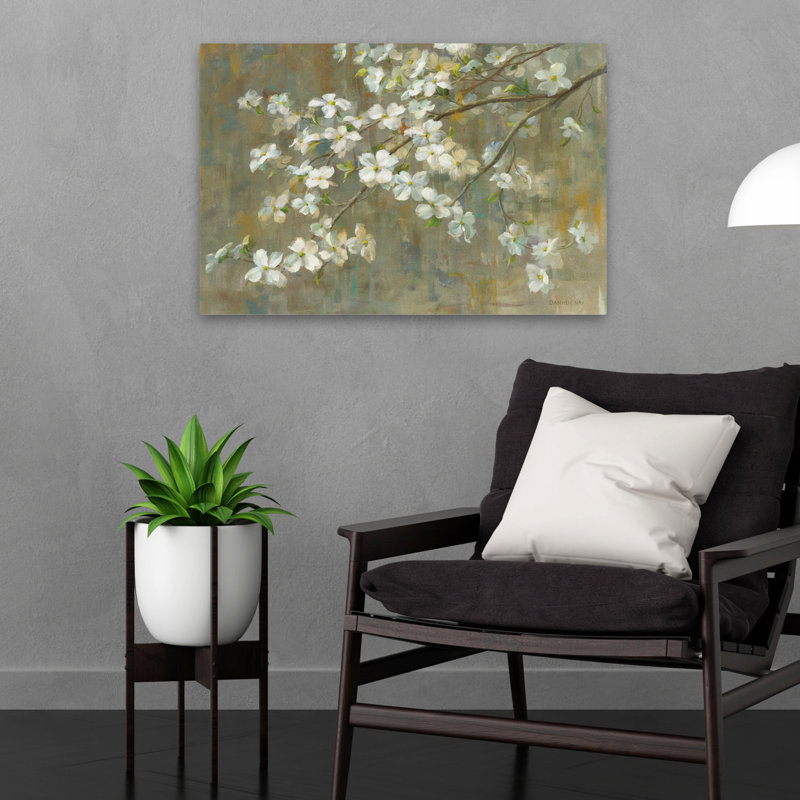 Fleurs et branches de cornouiller au printemps, H 16 po x l 24 po