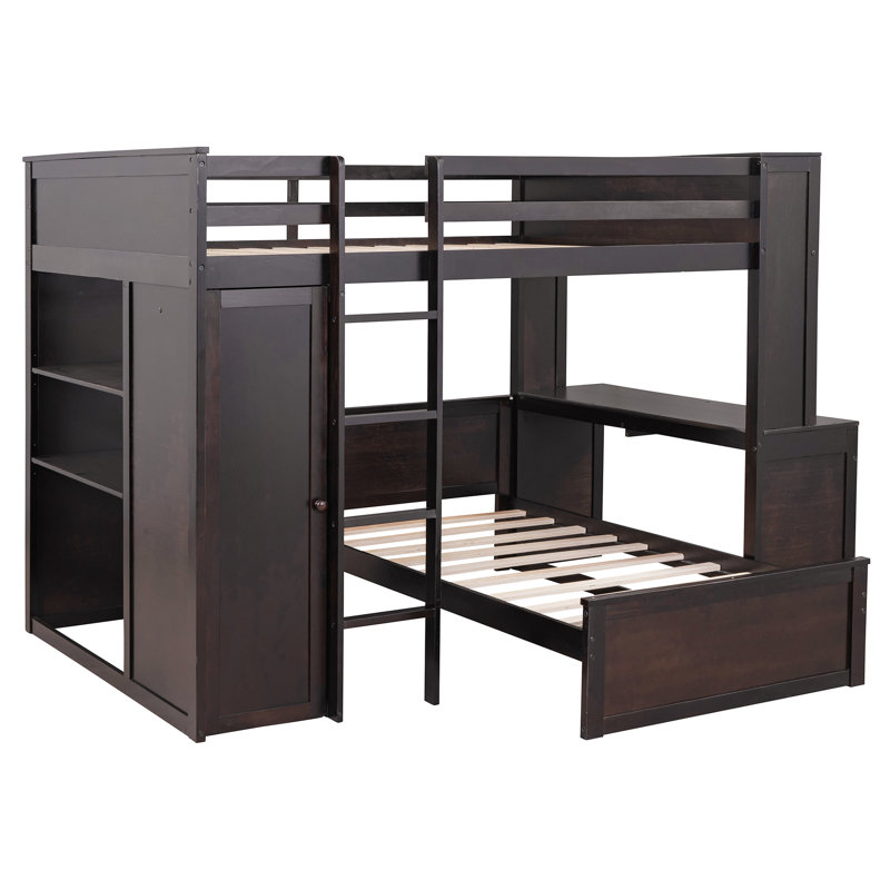 Lit mezzanine avec lit double et lit simple. Comprend des tablettes, un bureau et une armoire. Améliorez l'utilisation de l'espace. Durable. Armoire l 78,7 po x H 65 po l 94,8 po pour une utilisation efficace de l'espace. Conception.