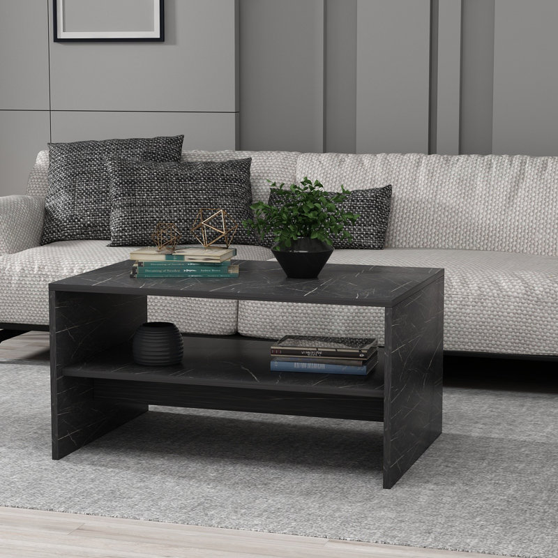 Modern Coffee Table, Black Marble, 100% Melamine Coated Particle Board, Thickness: 0.7 inches | Sleek Design for Living Rooms, Durable & Stylish, Perfect for Contemporary Spaces