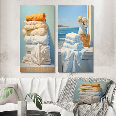 Ensemble de 2 serviettes à linge blanches et orange Coastal