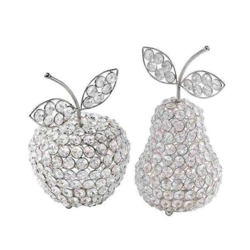 Silver Crystal Beaded Pear Sculpture