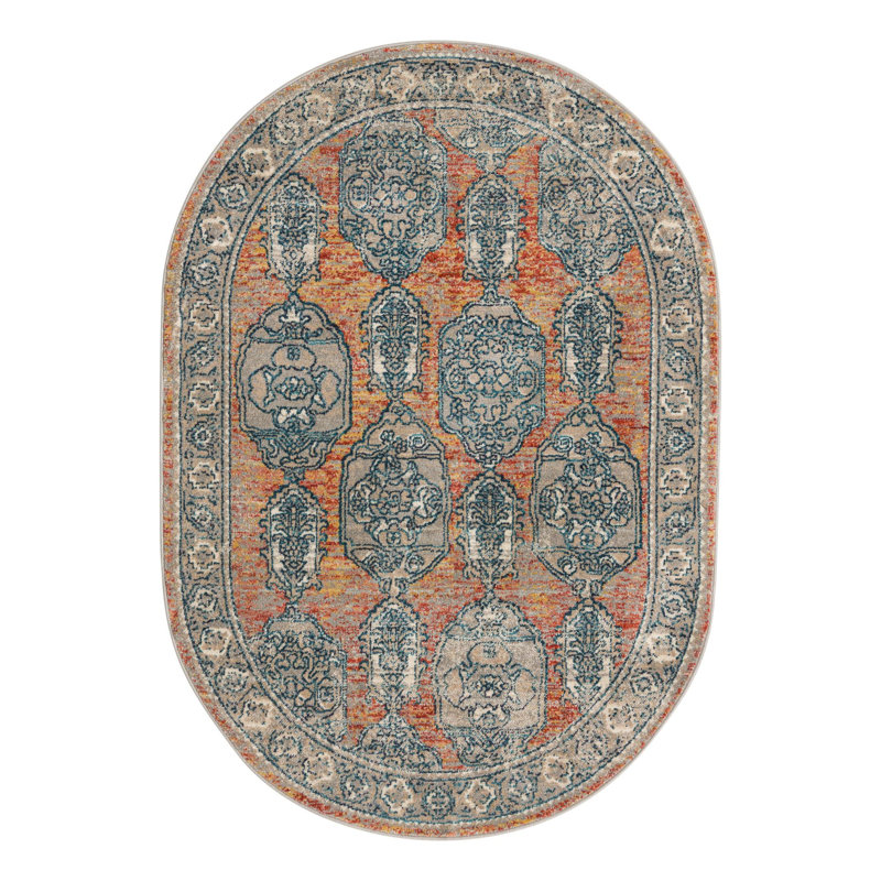 Tapis gris Gause, Ovale 3 pi 11 po x 5 pi 11 po, Rouge brique