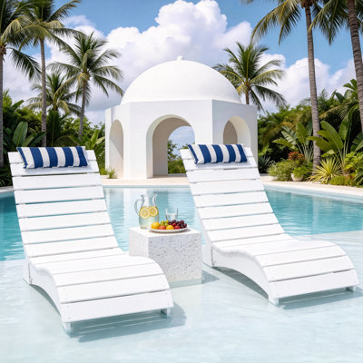 HDPE Patio Chaise Lounge, Waterproof Ergonomic Design with 3-Position Adjustable & Headrest, for Pool, Deck & Beach
