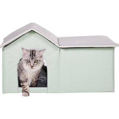 Large Heated Cat House Foldable With Pad - 18w Waterproof Heating Pad, 20c Temperature Increase, Power Failure Protection, Intelligent Thermostat, Aluminum And Pearl Cotton Insulation, Blanket For