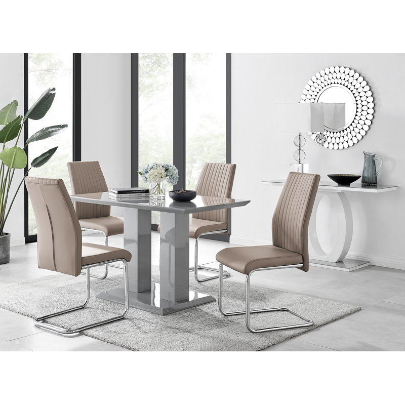 Ensemble de table de salle à manger Eubanks, Cappuccino, Gris, 5 pièces: table, 4 chaises