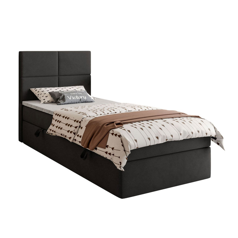 Upholstered Bed with Mattress, 90cm W x 200cm L, Black