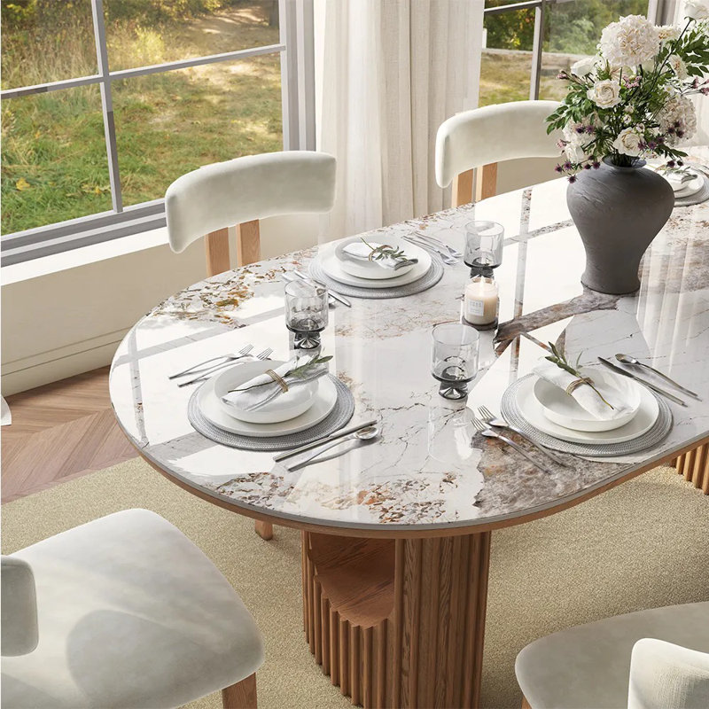 Table de salle à manger 71 po Mid-Century Modern Ovale, Noyer, H 29,53 po x L 70,87 po x l 35,43 po, Pandora