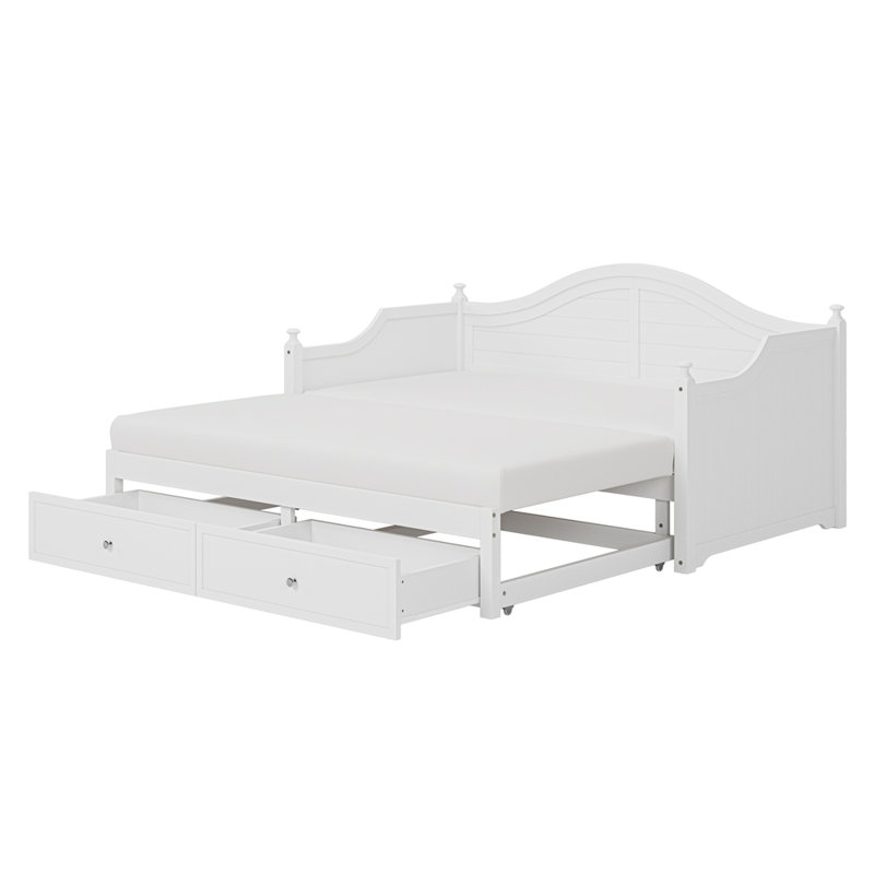 Lit de jour simple en bois Lit allongé avec tiroirs de rangement Canapé-lit en bois pour le salon, Blanc