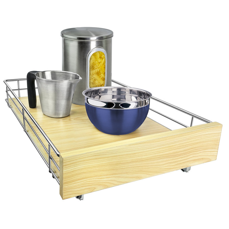 Système d'organisateur d'armoire coulissant en bois et chrome pour armoires de cuisine LYNK PROFESSIONAL SELECT, l 14 po