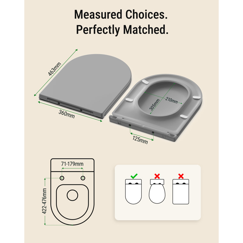  D Shape Toilet Seat Sage Green Duroplast Toilet Seats Soft Close, Easy-Clean Quick Release, Grey