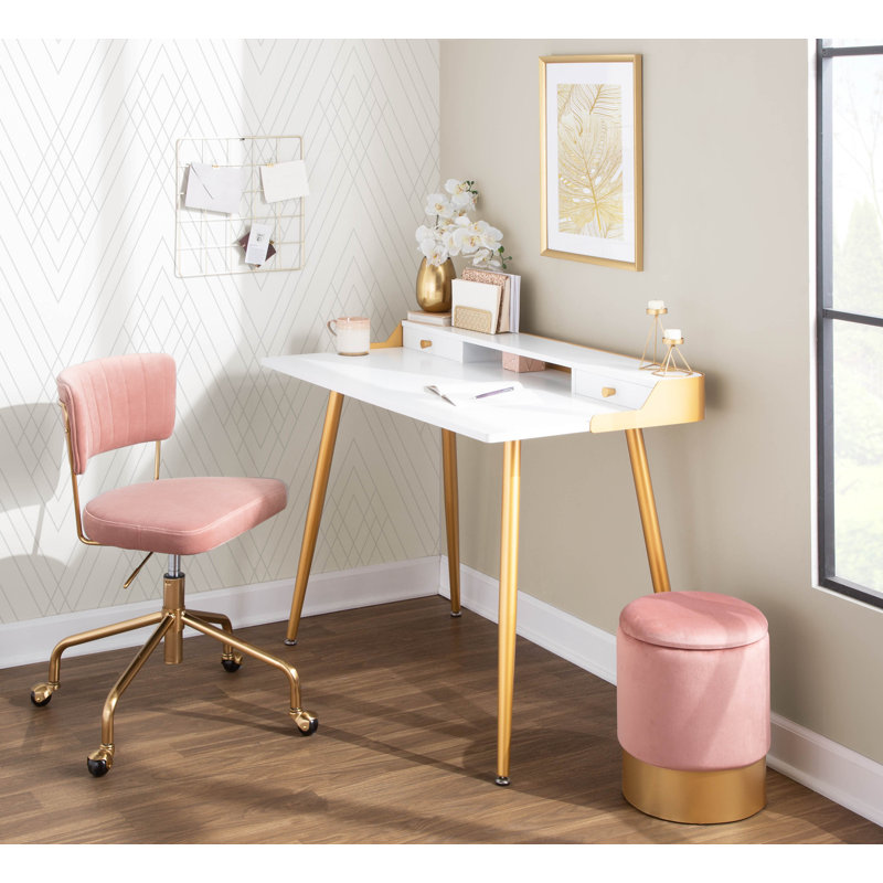 Benley Velvet Task Chair, Pink, Gold