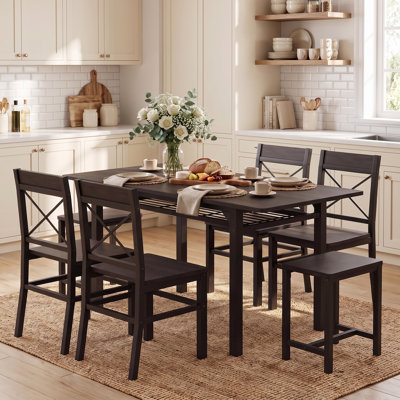 Ensemble de salle à manger 7 pièces de style industriel rustique, comprenant une table rectangulaire de 152 cm (59,8 po), 4 chaises et 2 tabourets pour la cuisine et la salle à manger.