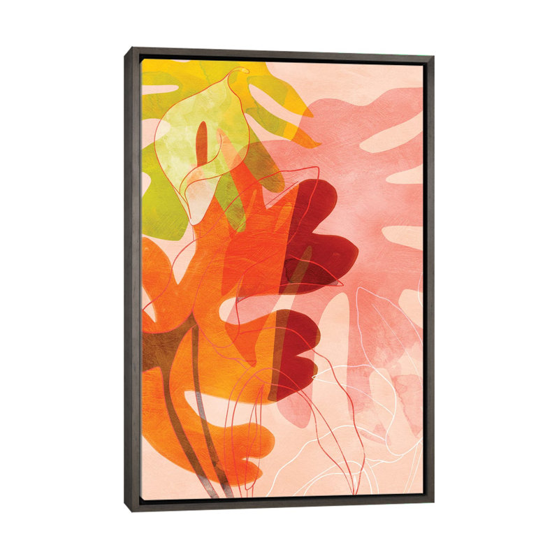 «Leaves Minimal» par Ana Rut Bré - impression d'art graphique, Aucun mat, H 48 po x l 32 po x P 1,5 po, Toile avec cadre gris