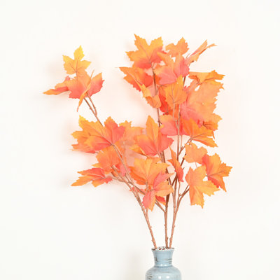 32" Artificial Fall Lobed Maple Leaf Spray Long Textured Twig Faux Autumn Foliage Stem Vase Filler Farmhouse Mantel Harvest Wedding Table Floral Decor