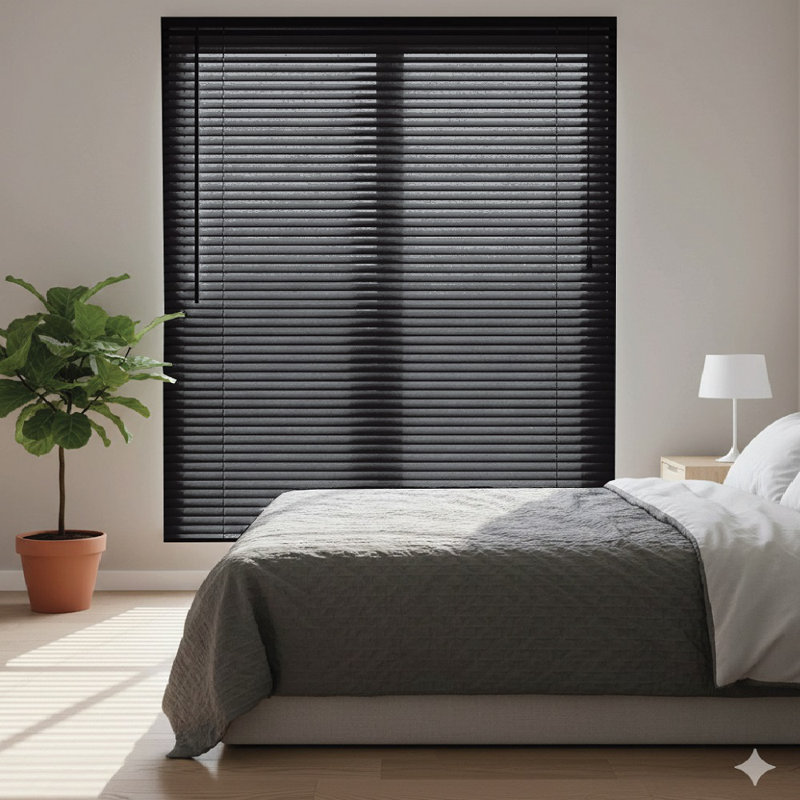 PVC Room Darkening Venetian Blind, Black, 150 cm L x 120 cm W