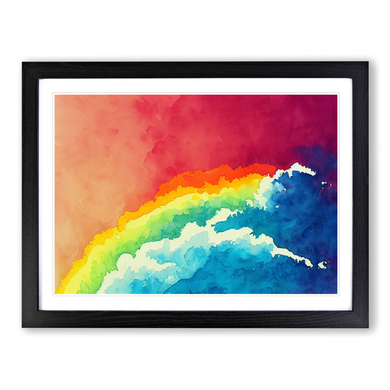 Watercolour Cloud Rainbow Vol.2 Abstract - Single Picture Frame Painting, Black Framed, 46cm H x 64cm W x 2cm D