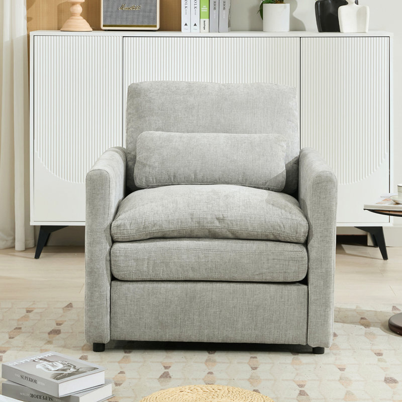 Fauteuil rembourré 31,9 "surdimensionné et confortable, Tissu chenille GRIS CLAIR