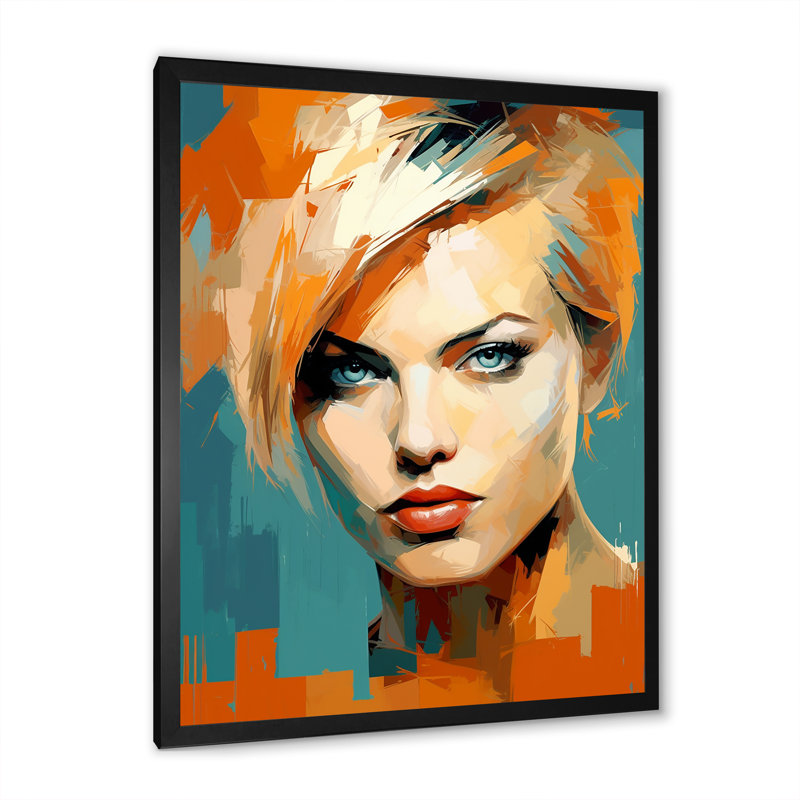 «Tangerine Theron Portrait», reproduction d'art sur toile_105859, H 32 po x l 24 po x P 1 po, Cadre photo noir