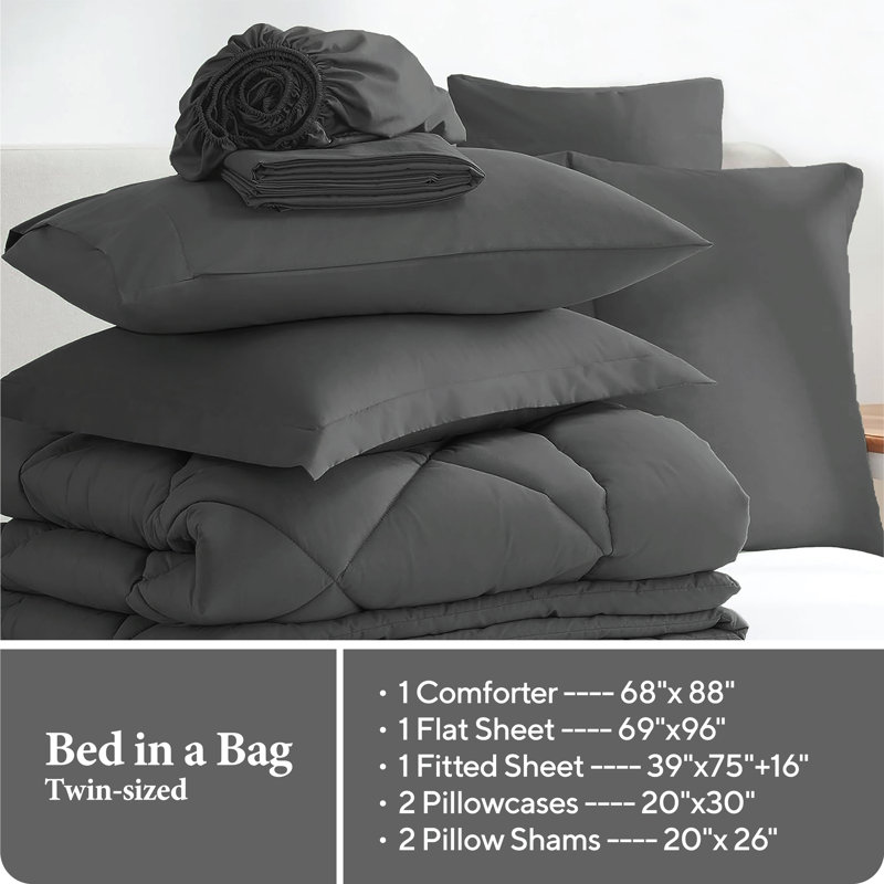 Ensemble d'édredon 5 pièces en microfibre, lit toutes saisons dans un sac - gris foncé, simple, Gris foncé
