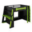Lit mezzanine double pleine grandeur avec bureau, tablettes multiples et lumière RVB-354338103