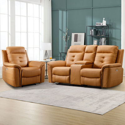 Alteo 2-Piece Modern Premium Faux Leather Power Reclining Living Room Set with Cup Holders & USB