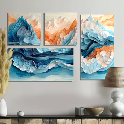 Biomorphism Glacial Abstract Landscape III - Art mural abstrait 4 pièces