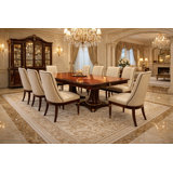 9-piece Walnut Dining Set With Leather Chairs