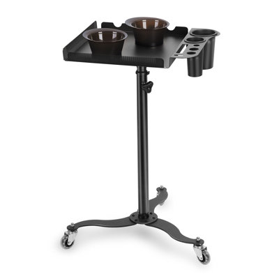 Salon Tray, Salon Trolley with 360 Degree Caster, Tattoo Tray with 2 Magnetic Bowls, Rolling Metal Tray Cart, Height Adjustable Hair Extension Tool Tray for Hair Stylist