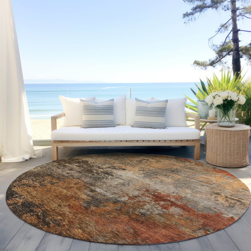 Cicel Machine Washable Indoor/Outdoor Khaki Area Rug ACN1216, Rond 8 pi