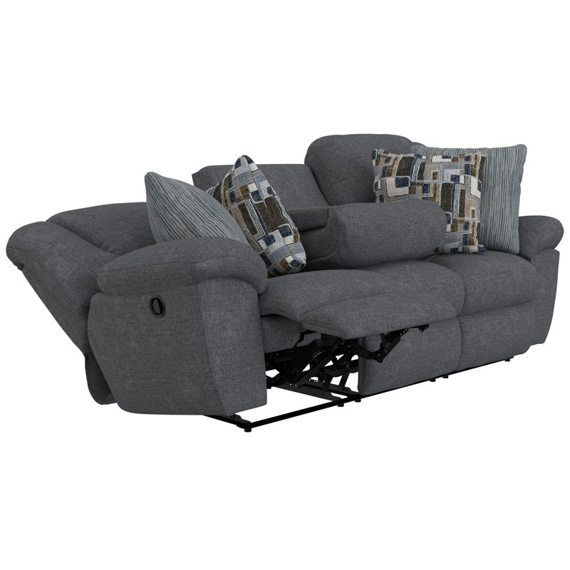 Trifecta Reclining Sofa with 3 Reclining Seats and Drop Down Table, Blue/Gray